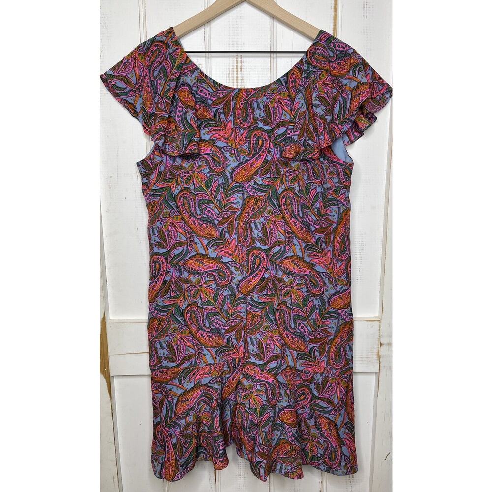 J. Crew 100% Silk Paisley Ruffle Flowy Shift Mini Dress Size 12 Boho Cottagecore